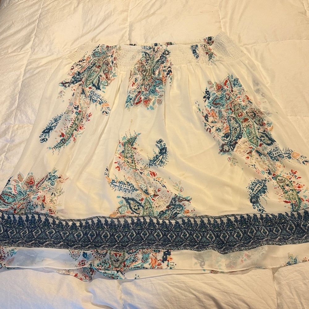 J. Jill Floral A-Line Skirt - Cream and Blue